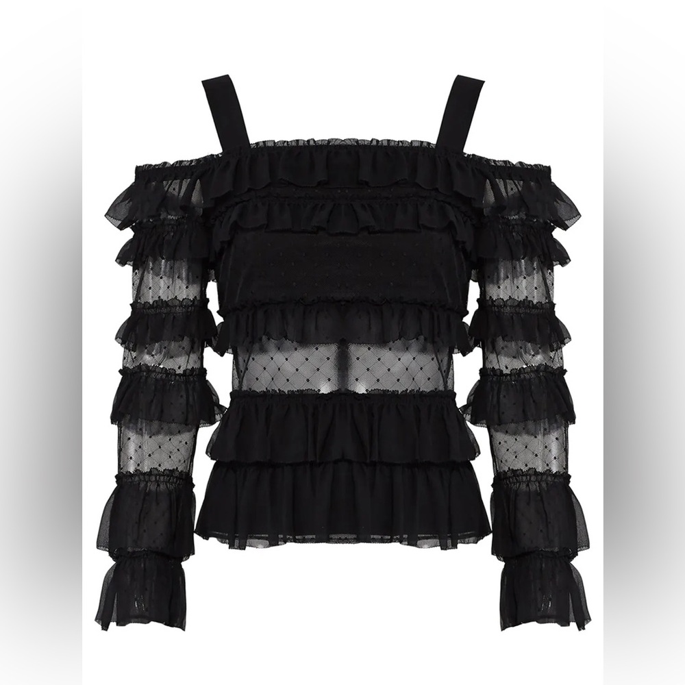 ALEXIS Karissa Cold Shoulder Polka Dot Swiss Dot Off the Shoulder Top in Black - Picture 2 of 6